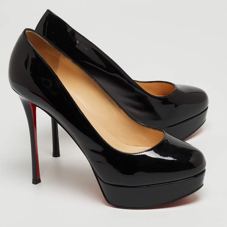 Pre Owned Christian Louboutin Black Patent Leather Bianca Platform Pumps Size 39.5