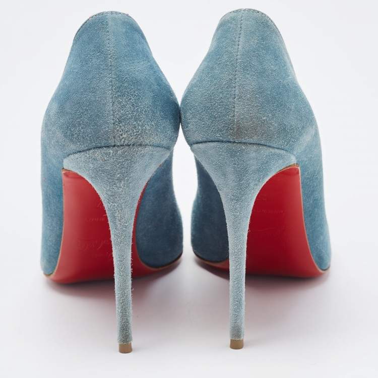 Pre Owned Christian Louboutin Blue Suede Pigalle Follies Pumps Size 37