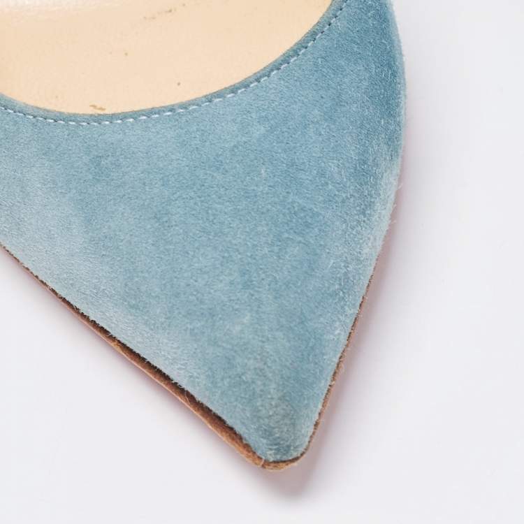 Pre Owned Christian Louboutin Blue Suede Pigalle Follies Pumps Size 37