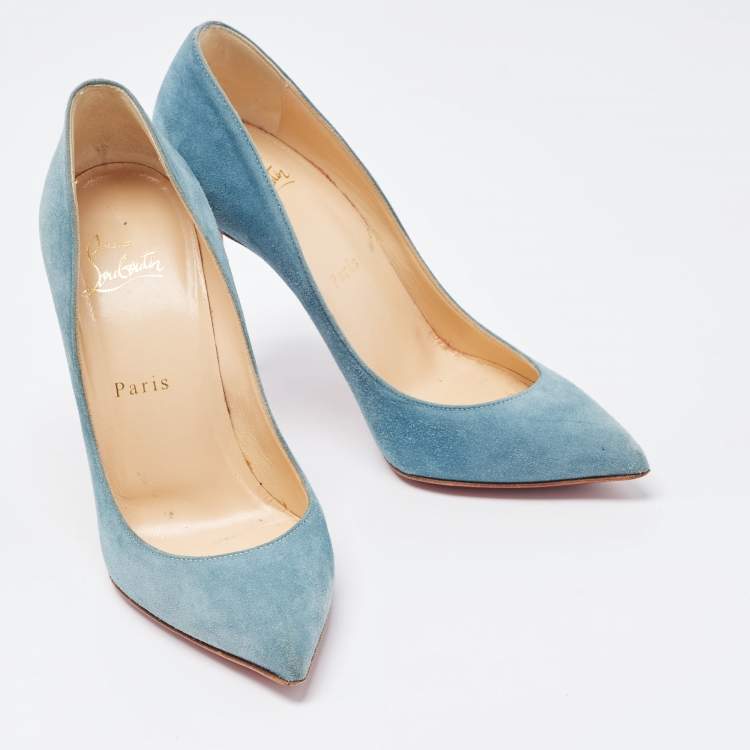 Pre Owned Christian Louboutin Blue Suede Pigalle Follies Pumps Size 37