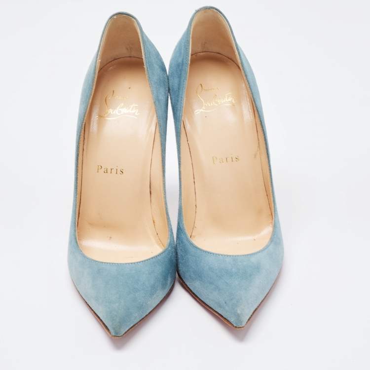 Pre Owned Christian Louboutin Blue Suede Pigalle Follies Pumps Size 37