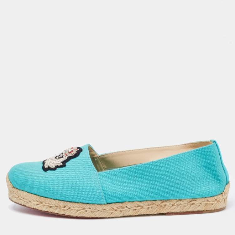 Pre Owned Christian Louboutin Blue Canvas Gala Espadrille Loafers Size 37
