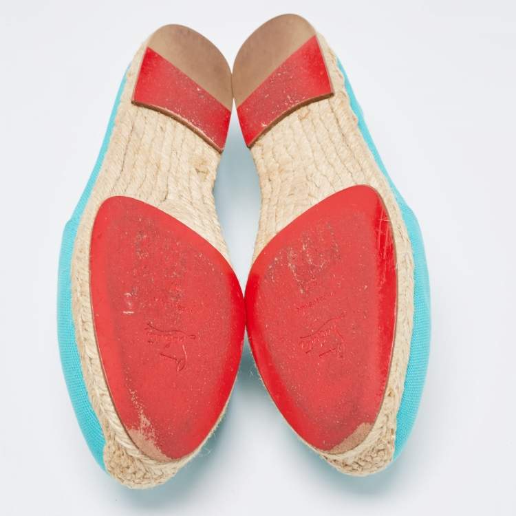 Pre Owned Christian Louboutin Blue Canvas Gala Espadrille Loafers Size 37