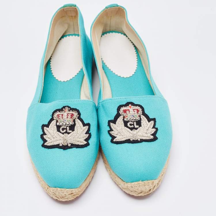 Pre Owned Christian Louboutin Blue Canvas Gala Espadrille Loafers Size 37