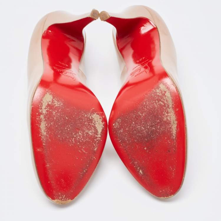 Pre Owned Christian Louboutin Beige Leather Simple Pumps Size 40.5