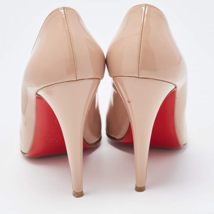 Pre Owned Christian Louboutin Beige Leather Simple Pumps Size 40.5