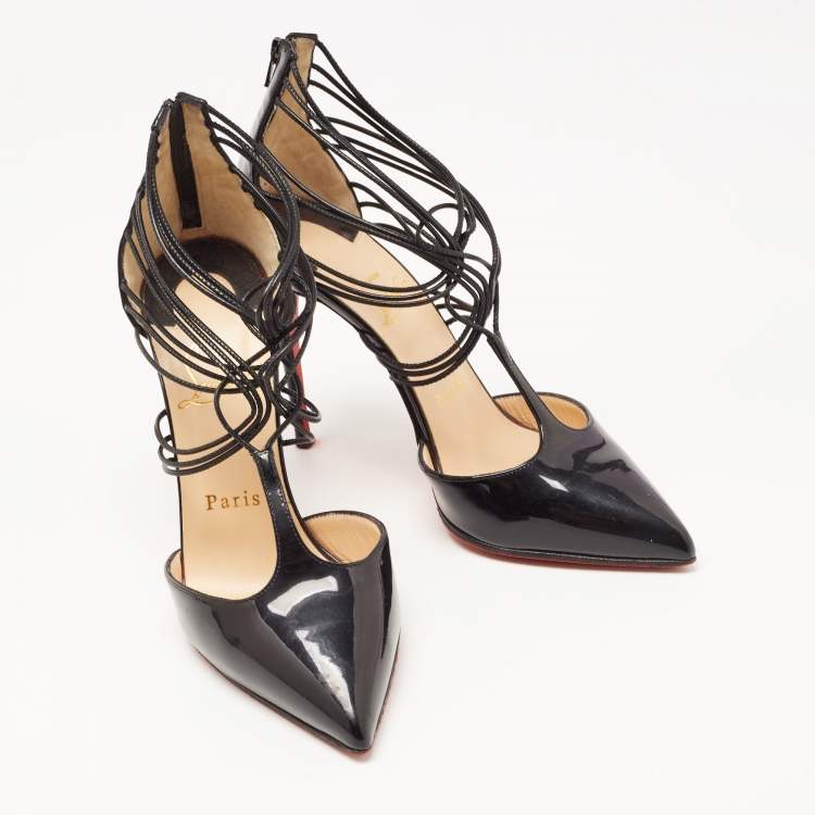 Pre Owned Christian Louboutin Black Patent  Confusa Sandals Size 36