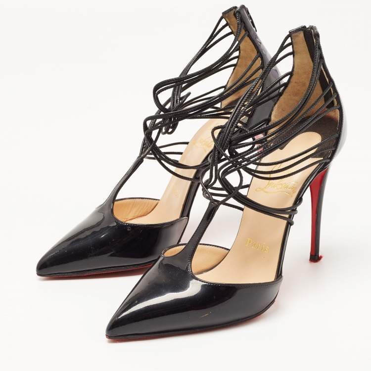 Pre Owned Christian Louboutin Black Patent  Confusa Sandals Size 36