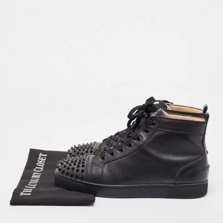 Pre Owned Christian Louboutin Black Leather Lou Spikes Sneakers Size 42
