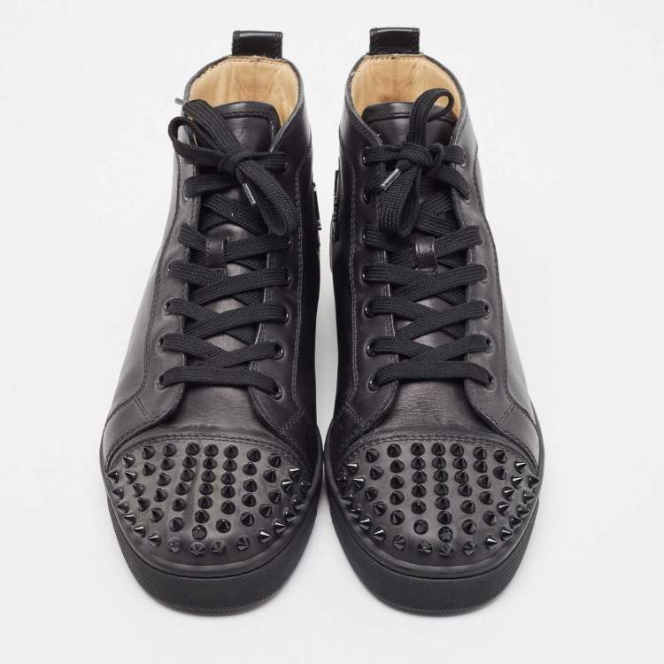 Pre Owned Christian Louboutin Black Leather Lou Spikes Sneakers Size 42
