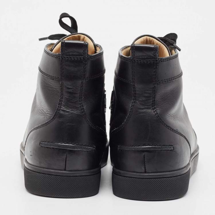 Pre Owned Christian Louboutin Black Leather Lou Spikes Sneakers Size 42