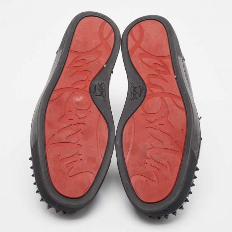 Pre Owned Christian Louboutin Black Leather Lou Spikes Sneakers Size 42