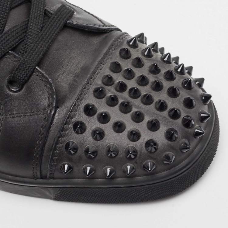 Pre Owned Christian Louboutin Black Leather Lou Spikes Sneakers Size 42