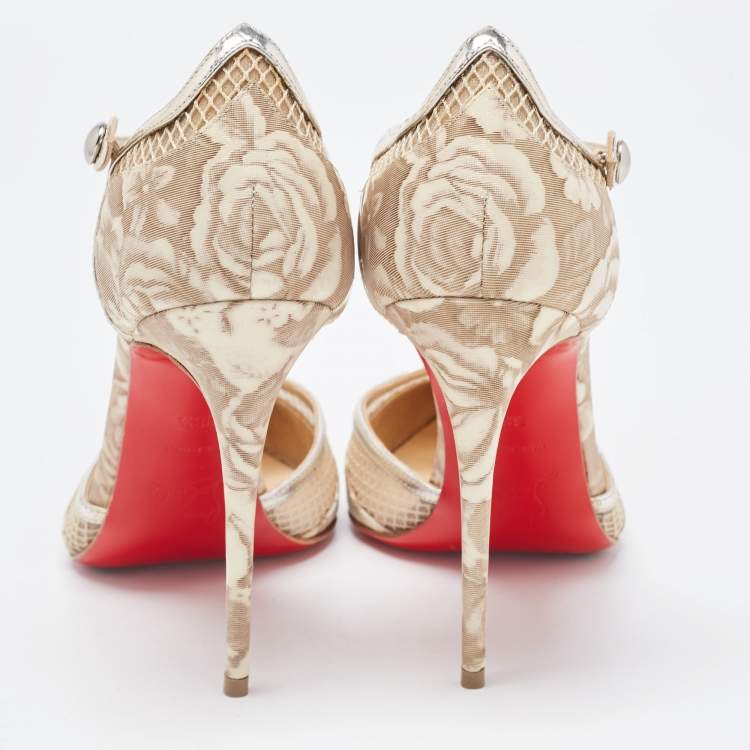 Pre Owned Christian Louboutin Beige Patent and Mesh Mrs.Early  Pumps Size 38.5