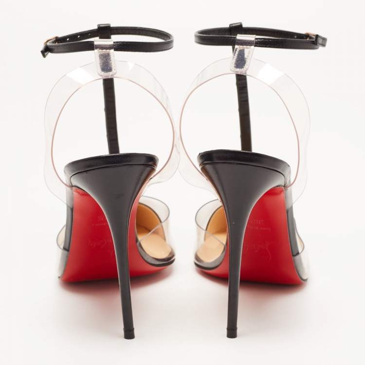 Pre Owned Christian Louboutin Black Leather and PVC Nosy Spikes Sandals Size 38.5