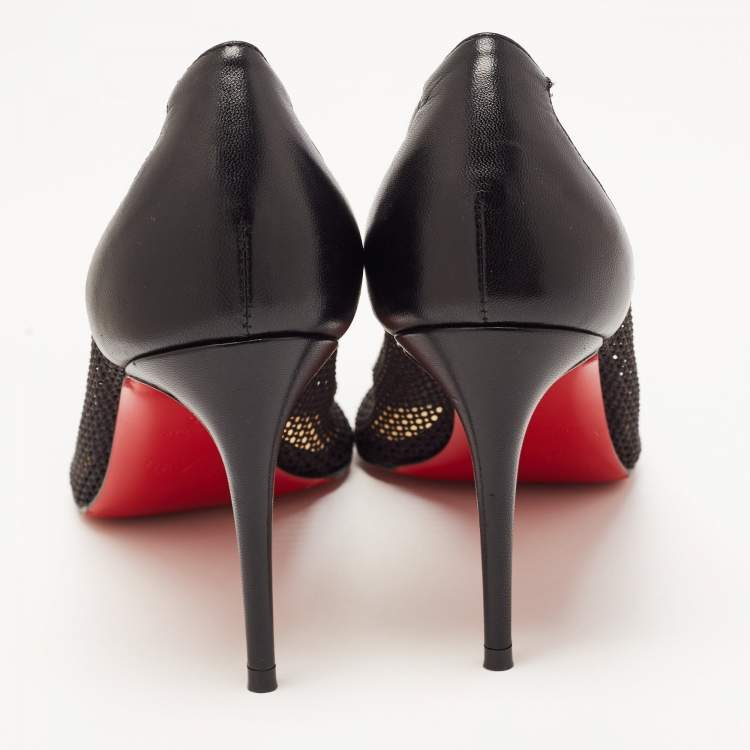 Pre Owned Christian Louboutin Black Chevron Mesh Saramor Maille Pointed Toe Pumps Size 36