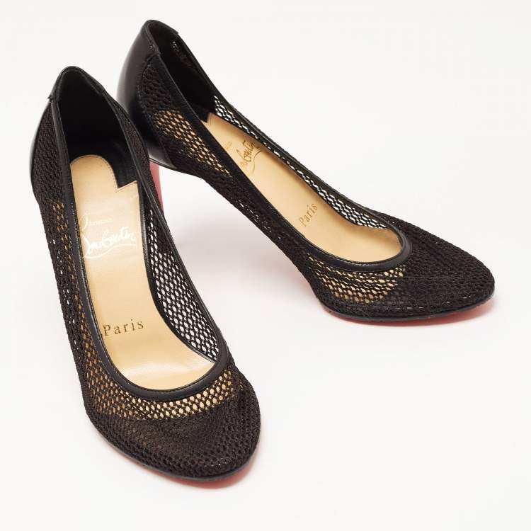 Pre Owned Christian Louboutin Black Chevron Mesh Saramor Maille Pointed Toe Pumps Size 36