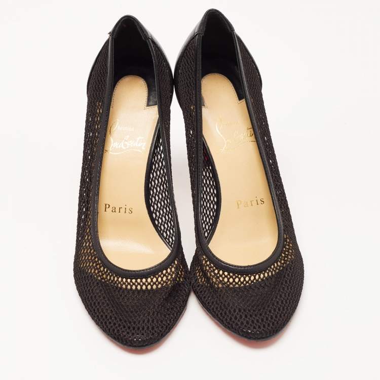 Pre Owned Christian Louboutin Black Chevron Mesh Saramor Maille Pointed Toe Pumps Size 36
