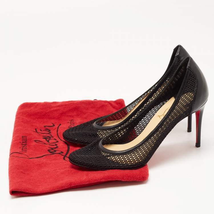 Pre Owned Christian Louboutin Black Chevron Mesh Saramor Maille Pointed Toe Pumps Size 36