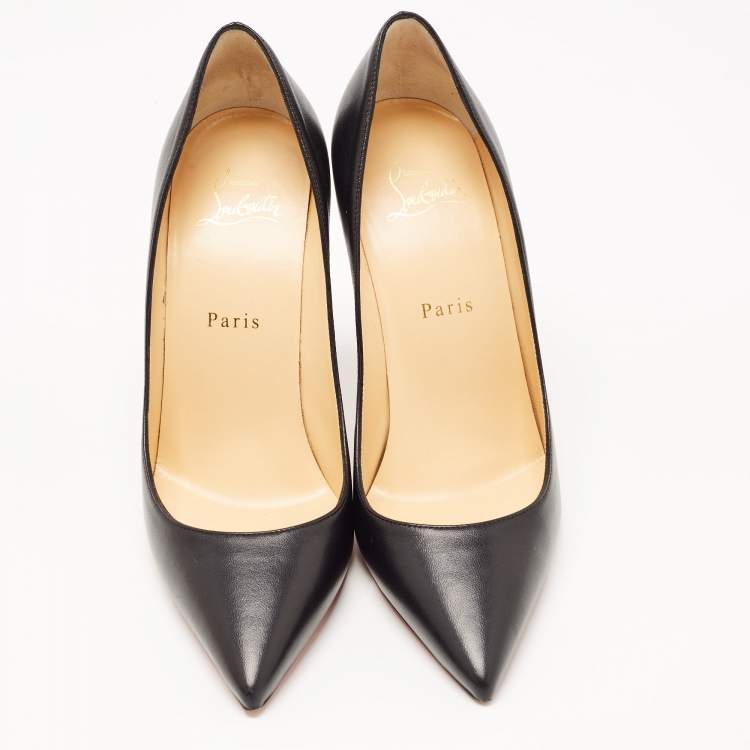 Pre Owned Christian Louboutin Black Leather Pigalle Pointed Toe Pumps Size 38.5