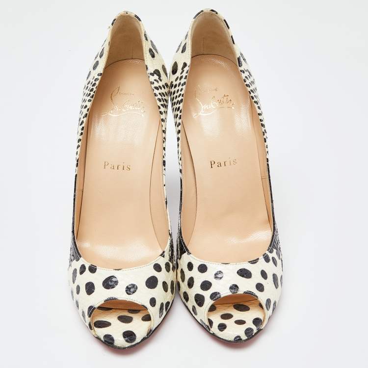 Pre Owned Christian Louboutin Black/White Watersnake Printed Flo Pumps Size 37.5