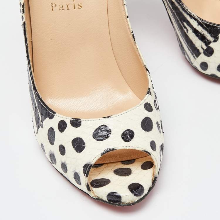 Pre Owned Christian Louboutin Black/White Watersnake Printed Flo Pumps Size 37.5
