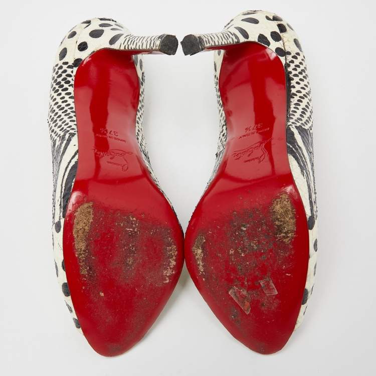 Pre Owned Christian Louboutin Black/White Watersnake Printed Flo Pumps Size 37.5