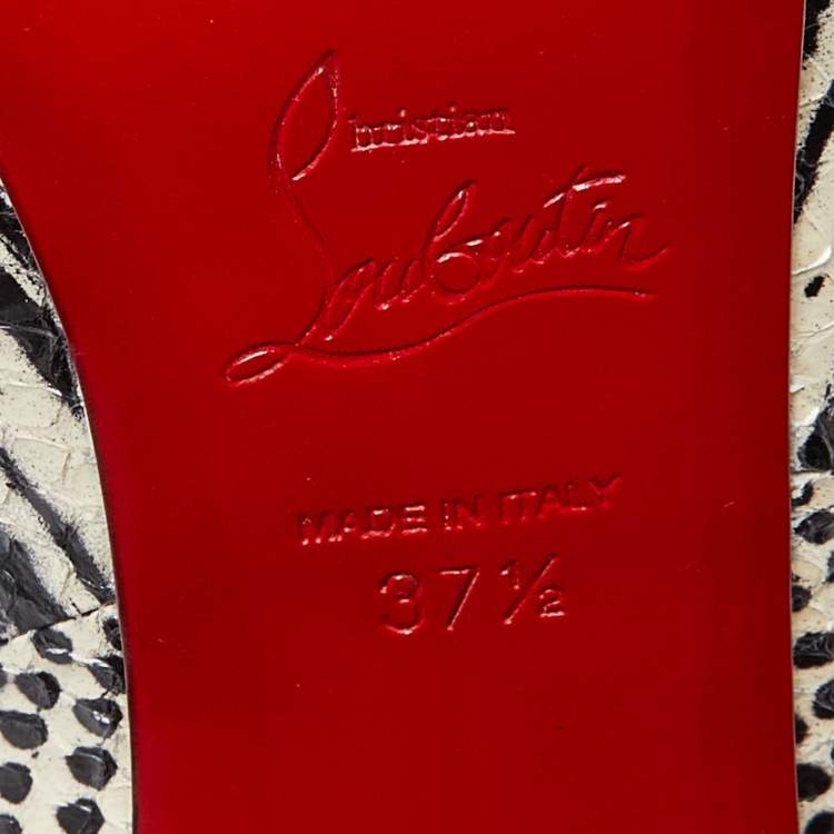 Pre Owned Christian Louboutin Black/White Watersnake Printed Flo Pumps Size 37.5