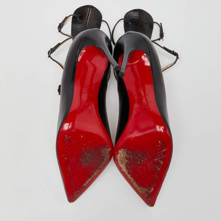 Pre Owned Christian Louboutin Black Leather Kadreyana Cage Pumps Size 38