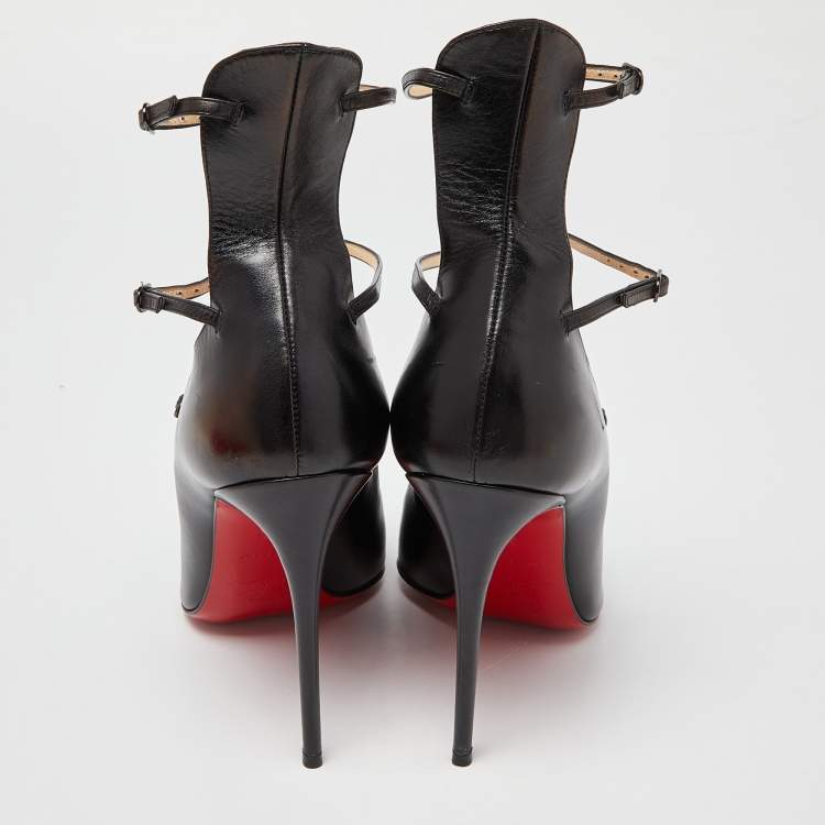 Pre Owned Christian Louboutin Black Leather Kadreyana Cage Pumps Size 38