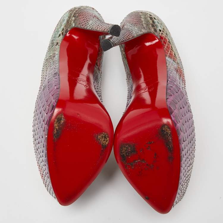 Pre Owned Christian Louboutin Multicolor Python Daffodile Pumps Size 37