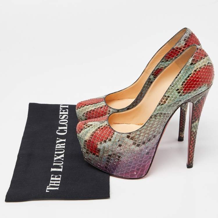 Pre Owned Christian Louboutin Multicolor Python Daffodile Pumps Size 37
