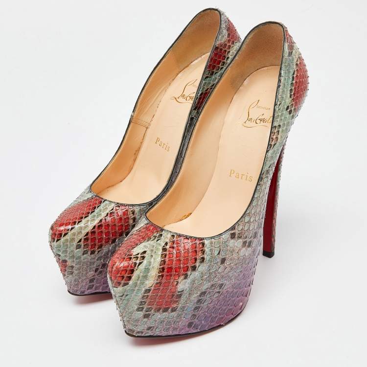 Pre Owned Christian Louboutin Multicolor Python Daffodile Pumps Size 37