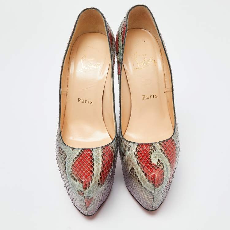 Pre Owned Christian Louboutin Multicolor Python Daffodile Pumps Size 37