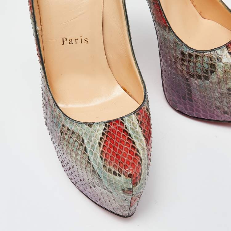 Pre Owned Christian Louboutin Multicolor Python Daffodile Pumps Size 37