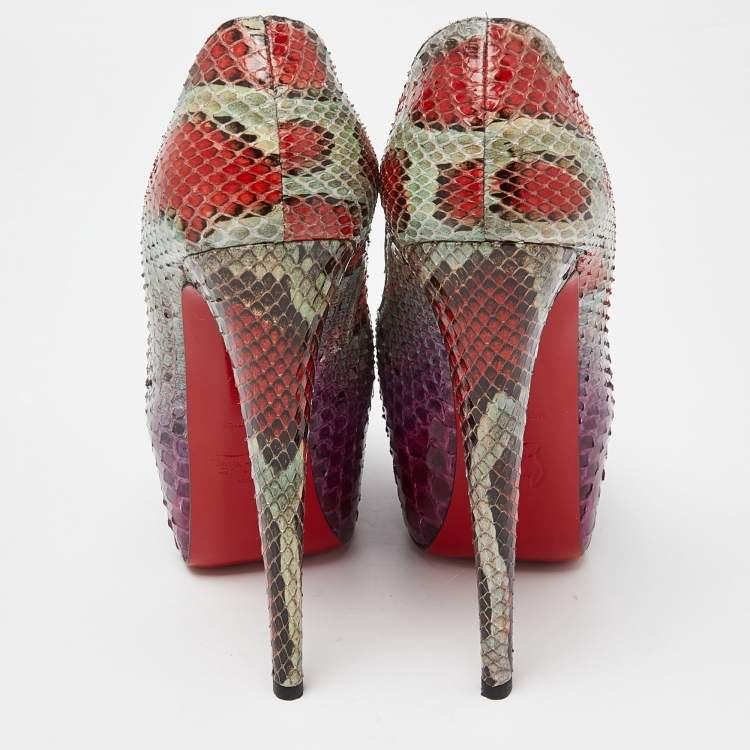 Pre Owned Christian Louboutin Multicolor Python Daffodile Pumps Size 37