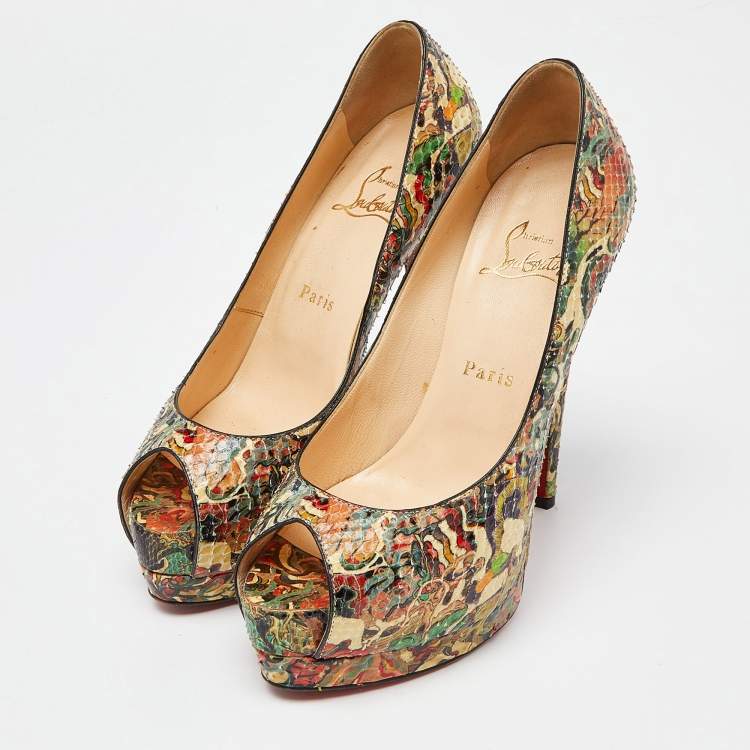Pre Owned Christian Louboutin Multicolor Python Faience Lucido Palais Royal Pumps Size 37.5