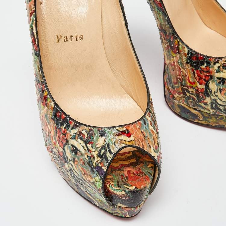 Pre Owned Christian Louboutin Multicolor Python Faience Lucido Palais Royal Pumps Size 37.5