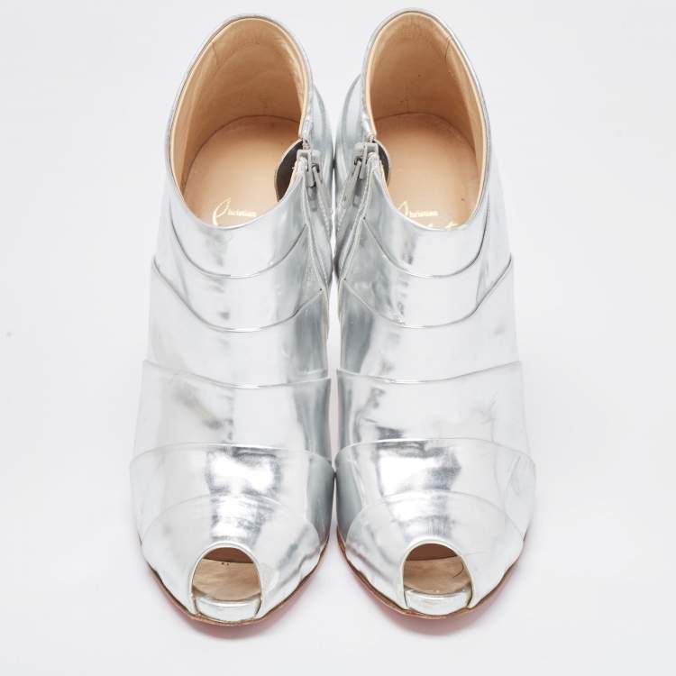 Pre Owned Christian Louboutin Silver Leather Booties Size 39