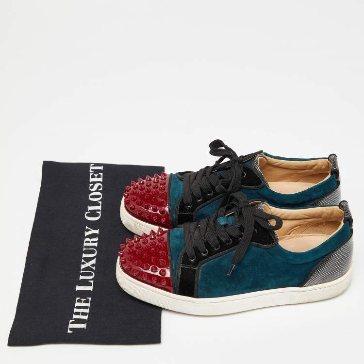 Pre Owned Christian Louboutin Multicolor Velvet, Suede and Patent Leather Spikes Low Top Sneakers Size 37