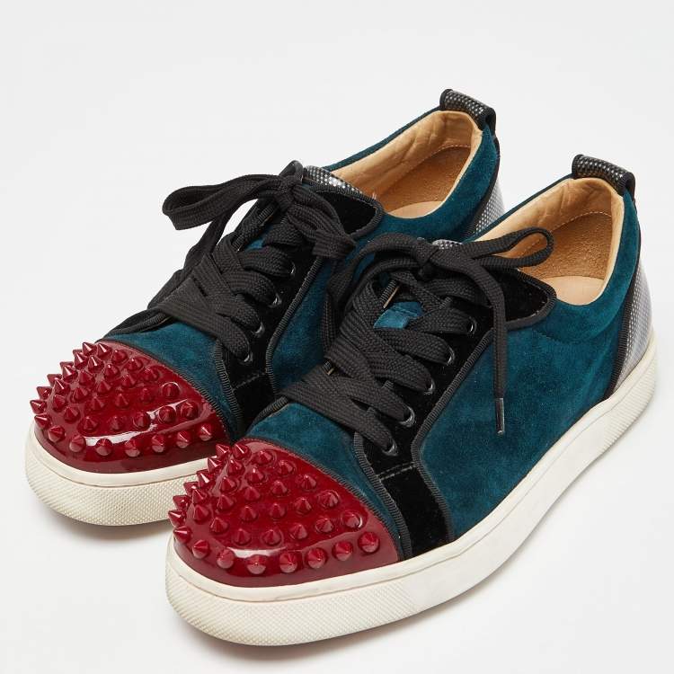 Pre Owned Christian Louboutin Multicolor Velvet, Suede and Patent Leather Spikes Low Top Sneakers Size 37
