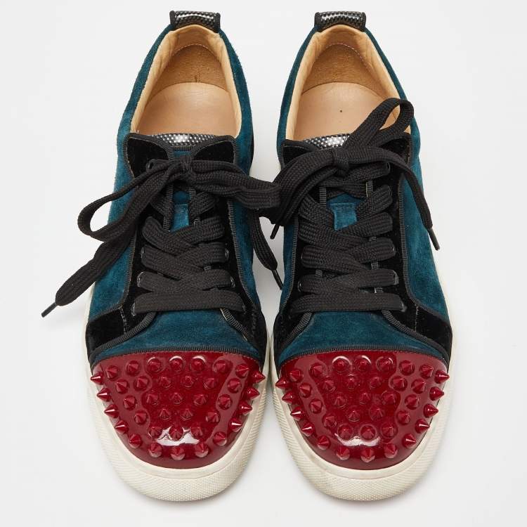 Pre Owned Christian Louboutin Multicolor Velvet, Suede and Patent Leather Spikes Low Top Sneakers Size 37