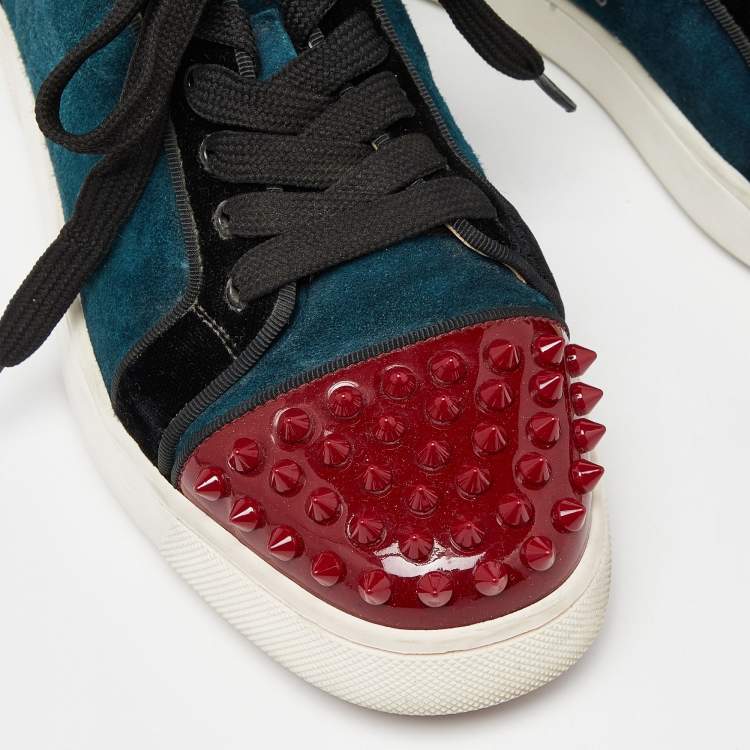 Pre Owned Christian Louboutin Multicolor Velvet, Suede and Patent Leather Spikes Low Top Sneakers Size 37