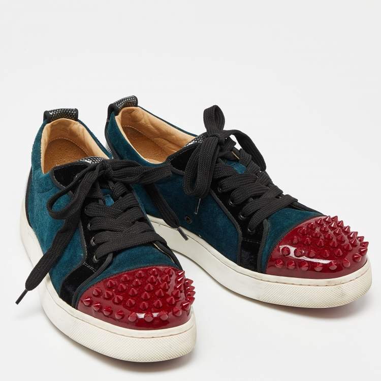 Pre Owned Christian Louboutin Multicolor Velvet, Suede and Patent Leather Spikes Low Top Sneakers Size 37