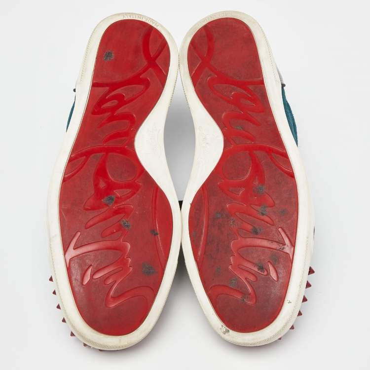 Pre Owned Christian Louboutin Multicolor Velvet, Suede and Patent Leather Spikes Low Top Sneakers Size 37