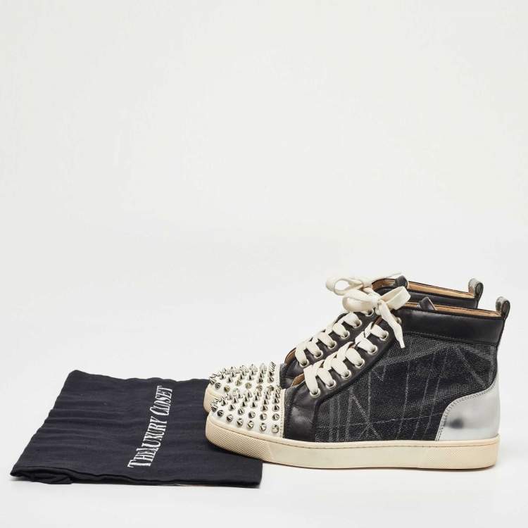 Pre Owned Christian Louboutin Tri Color Leather and Mesh Louis Spikes Orlato Sneakers Size 37.5