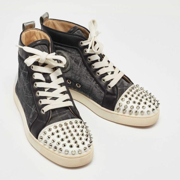 Pre Owned Christian Louboutin Tri Color Leather and Mesh Louis Spikes Orlato Sneakers Size 37.5