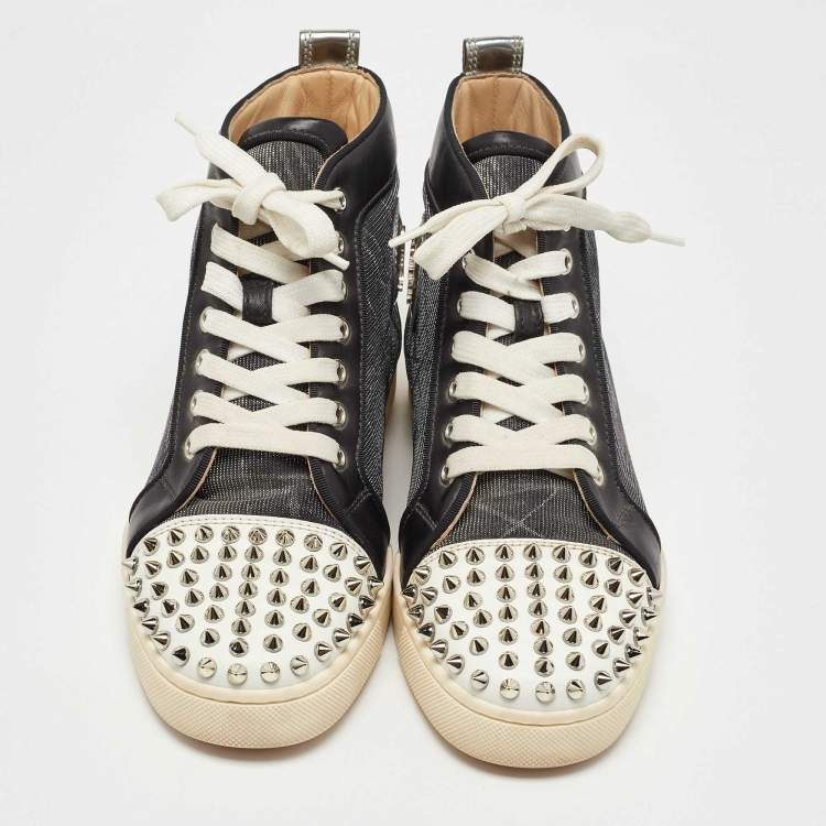 Pre Owned Christian Louboutin Tri Color Leather and Mesh Louis Spikes Orlato Sneakers Size 37.5