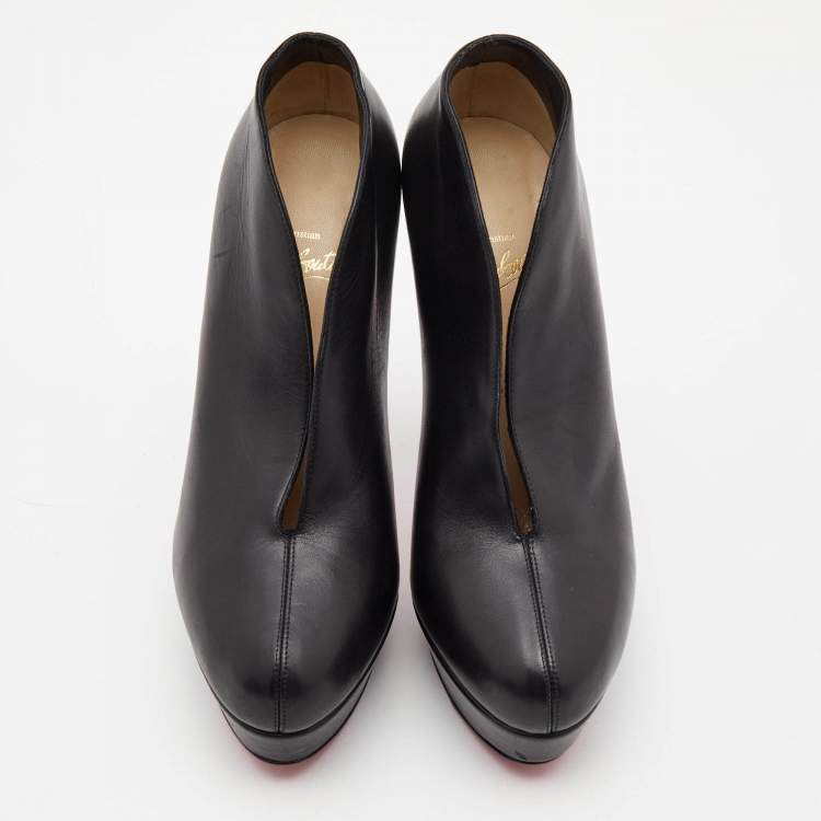 Pre Owned Christian Louboutin Black Leather Miss Fast Plato Platform Ankle Booties Size 38