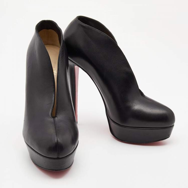 Pre Owned Christian Louboutin Black Leather Miss Fast Plato Platform Ankle Booties Size 38